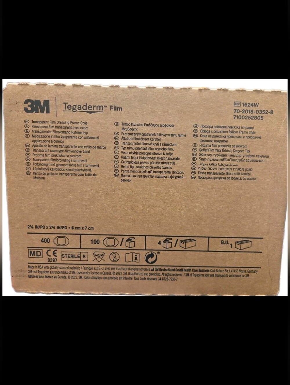 BOX OF 400 3M 1624W TEGADERM TRANSPARENT FILM DRESSING FRAME STYLE  2028-09-03
